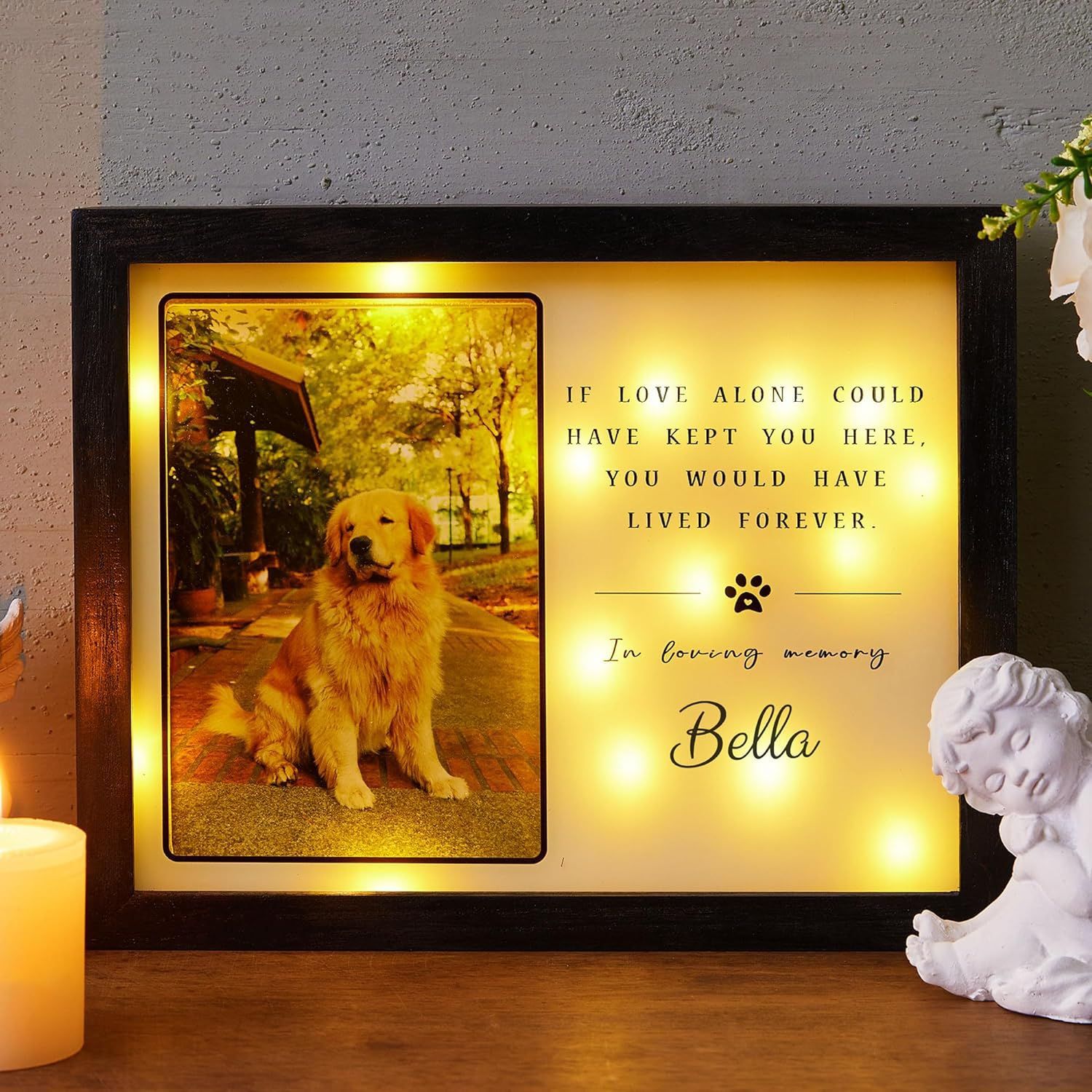 Creativo luminoso de madera para mascotas marco de fotos conmemorativo gato perro Mesa conmemorativa marco de fotos