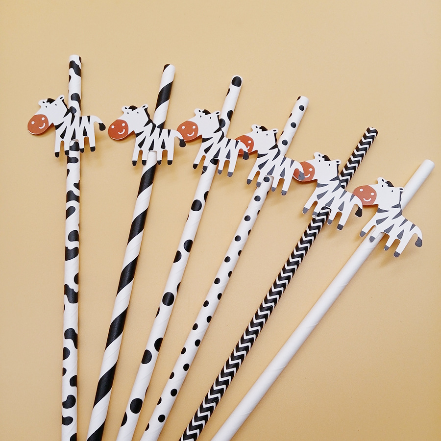 Fiesta transfronteriza decoración creativa de paja vaca animal cebra de papel paja desechable decoración de bebidas