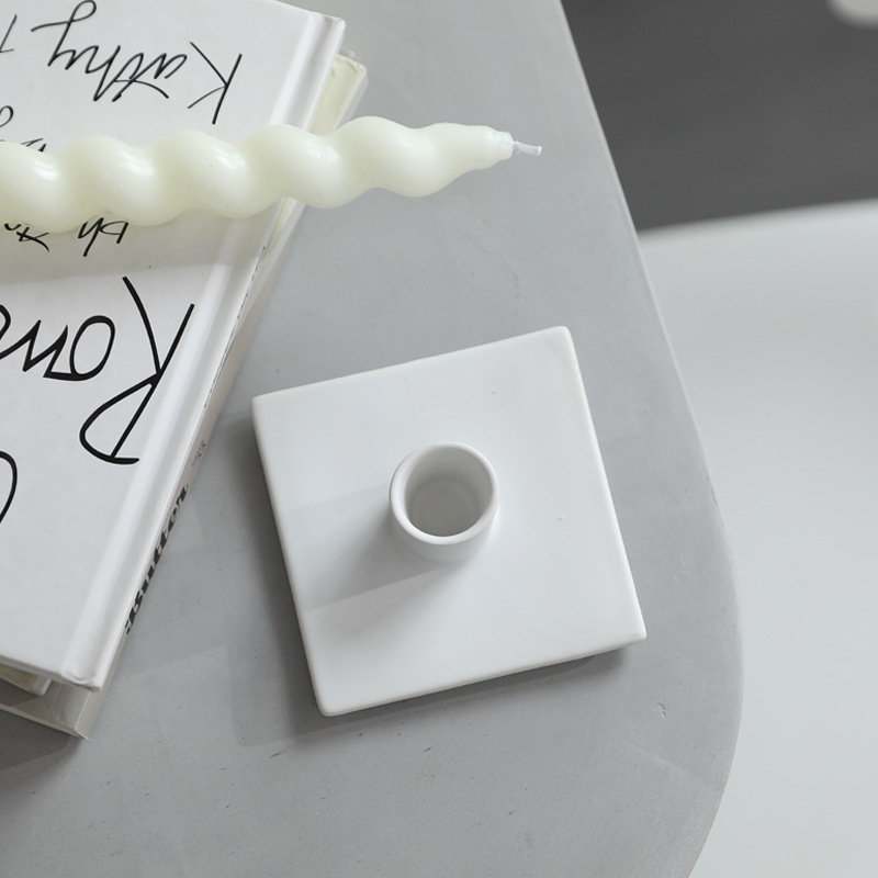 Candelero de cerámica cuadrado simple, soporte para velas, decoración suave, decoración del hogar, decoración del hotel, decoración de la sala de estar