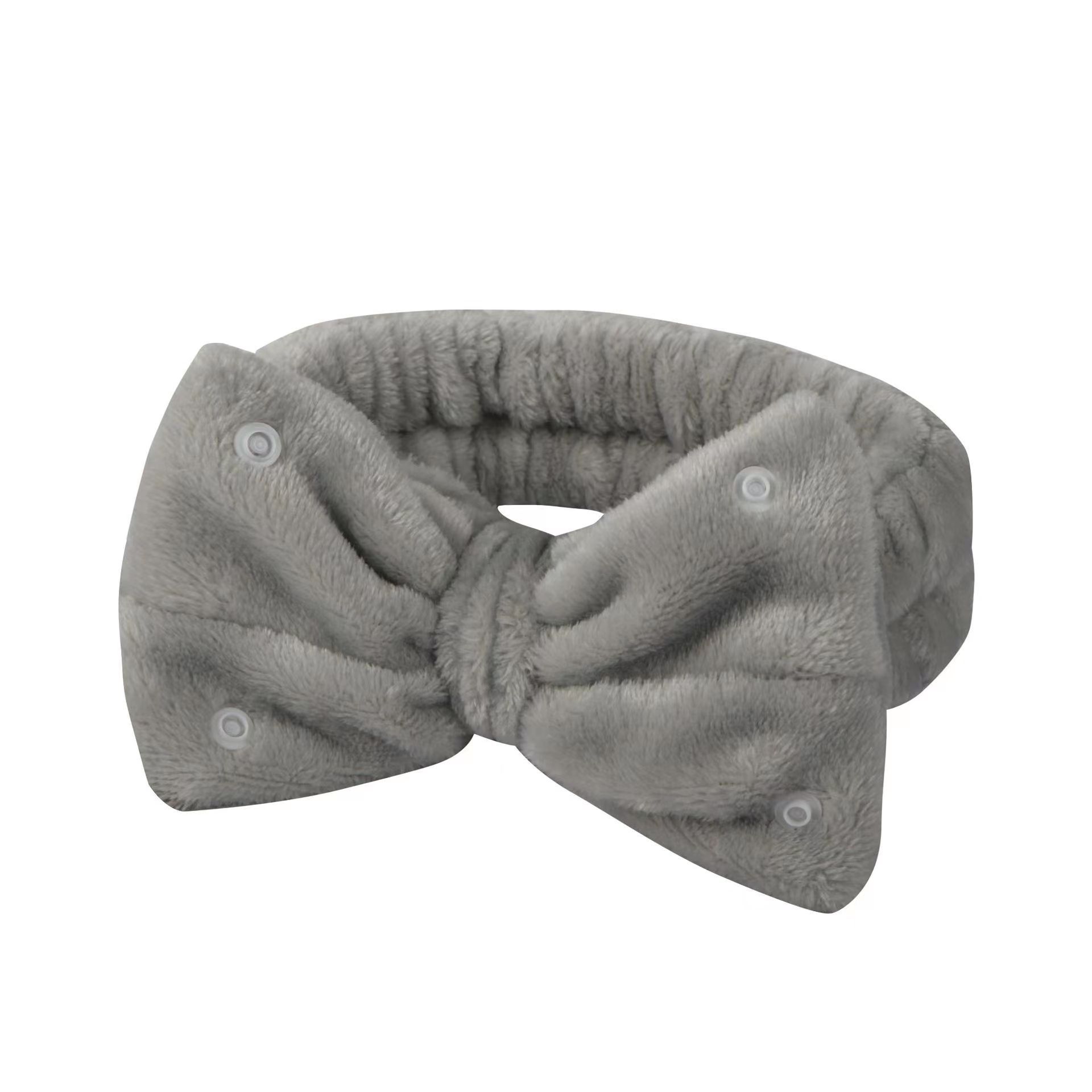 Nueva banda de pelo de estilo coreano para niñas lavado facial removedor de maquillaje multifuncional botón a presión pajarita pelo Color sólido