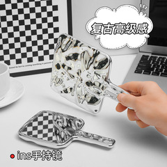 電鍍手提式化妝鏡家用ins風鏡子隨身復古手持鏡子手柄鏡便攜式