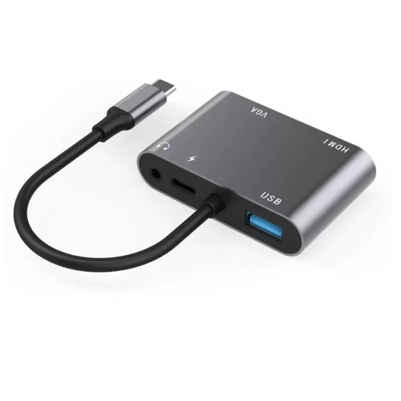 批发Type-C转hdmi vga  USB dp 音频 五合一转接器 电脑手机通用