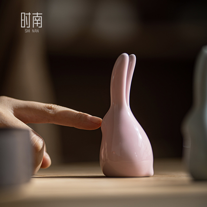 Mini Bunny Tea Pet Ornaments Creative Ceramic Pen Holder Tea Room Boutique Tea Game Home Decoration Cute Pet Accessories