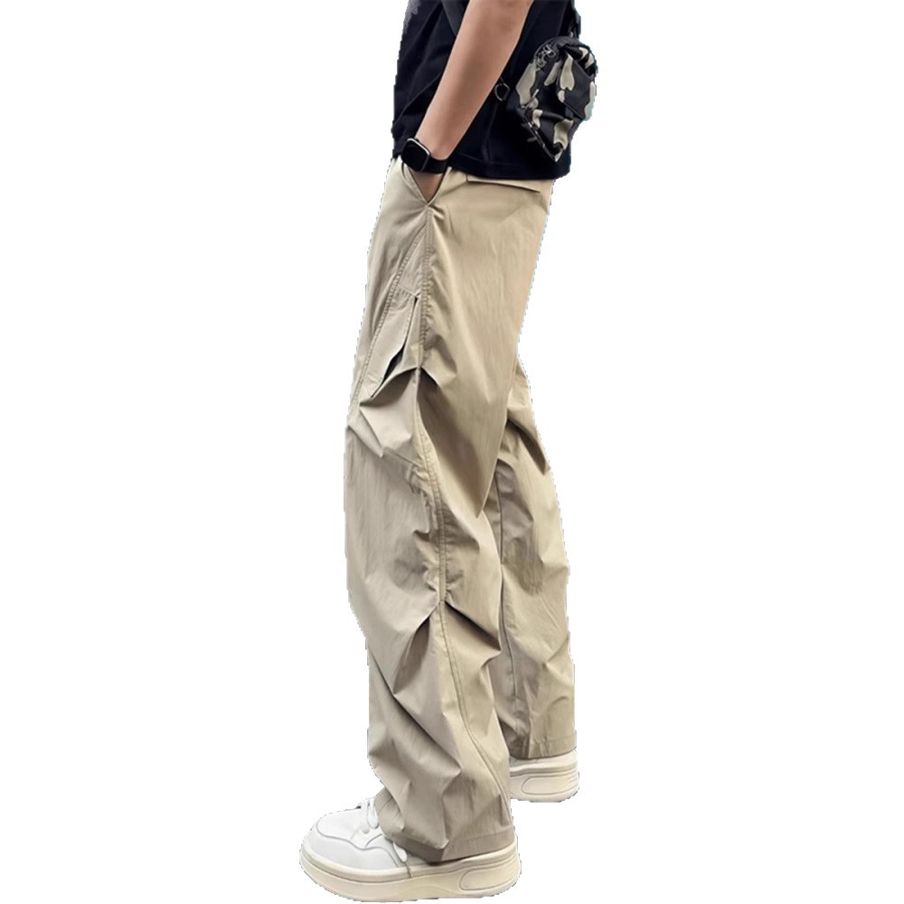 Pantalon cargo d'été décontracté pour homme, coupe droite, style parachutiste, séchage rapide, froissé, coupe slim, style sportswear._voghion.com