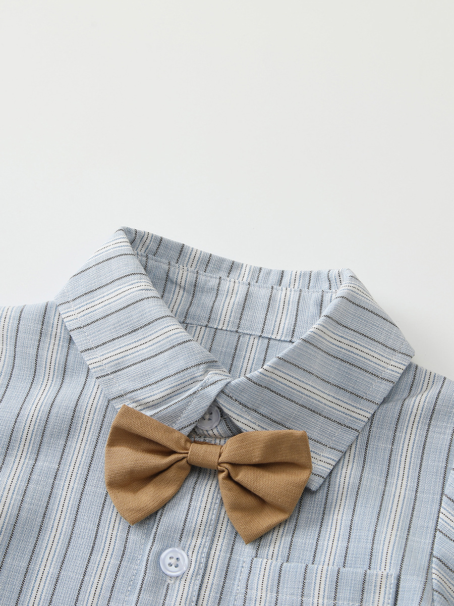 子供服男の子新品夏子供ストライプ半袖シャツバックパンツセット赤ちゃんスナップドレス2点セット