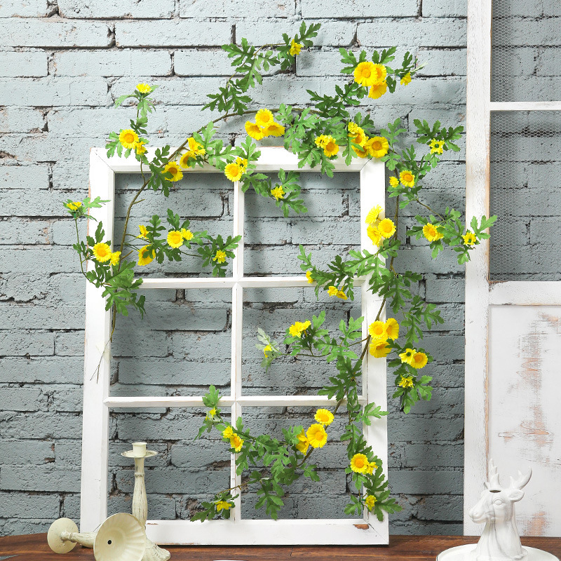 Rattan Artificial Flowers for Indoor Air Conditioning Ducts, Vine Decoration for Shop Windows, Small Daisy Flower Vines Wholesale for Air Conditioning Beautification