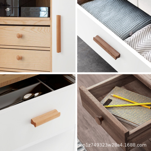 Wooden Drawer Pulls for Cabinets and Dressers, Japanese Modern Minimalist Beech Wood Black Walnut Nordic Wardrobe Wooden Handles