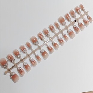 Wearable Nails, 30 Pieces, Whole Set T006 Peach Color Kt Short Nails, Fresh and Cute, Cat Girl Style, Fragrant and Elegant, Student Nail Art