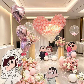 情人节酒店室内求婚布置装饰蜡笔小新立牌kt板表白氛围告白kt板