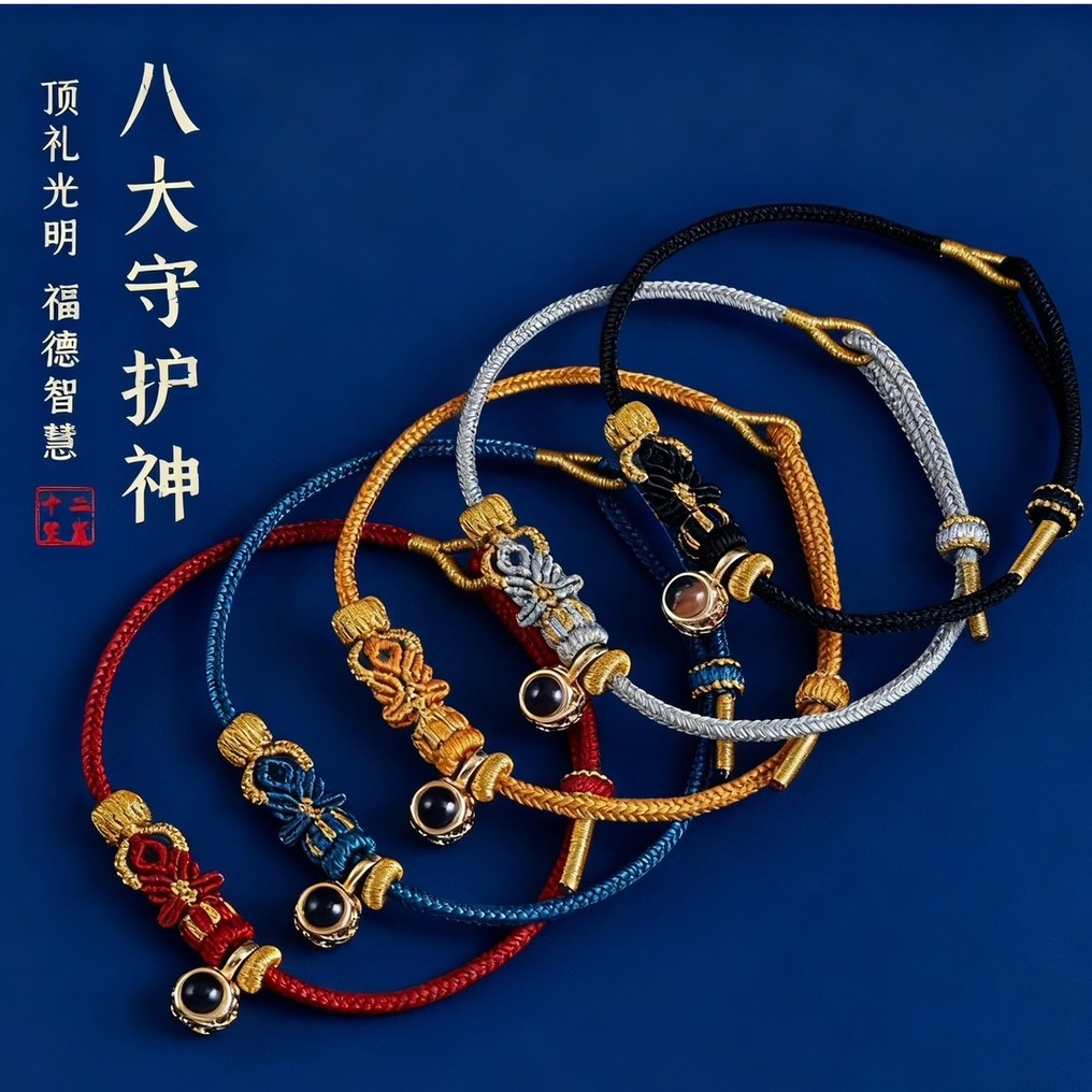 2026马年新款本命年手绳十二生肖加金红绳成品八大守护神投影手绳