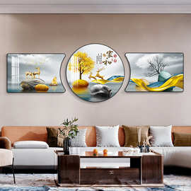 现代简约装饰画 客厅三联山水人物光影组合挂画 寓意好的晶瓷壁画