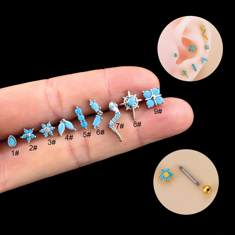 Fashion Round Flower Snake Stainless Steel Copper Plating Inlay Zircon Ear Studs 1 Piece