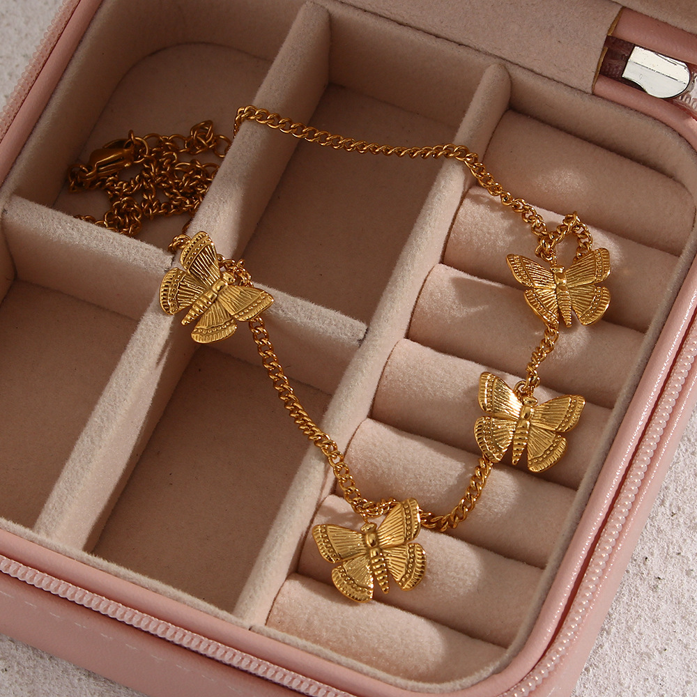 Fashion Einfache Frauen Schmetterling Anhänger Edelstahl Halskette Armband Ornament display picture 1