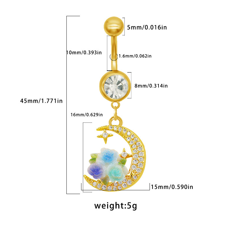 Moon And Rose Design Belly Button Ring For Piercing Jewellery_voghion.com