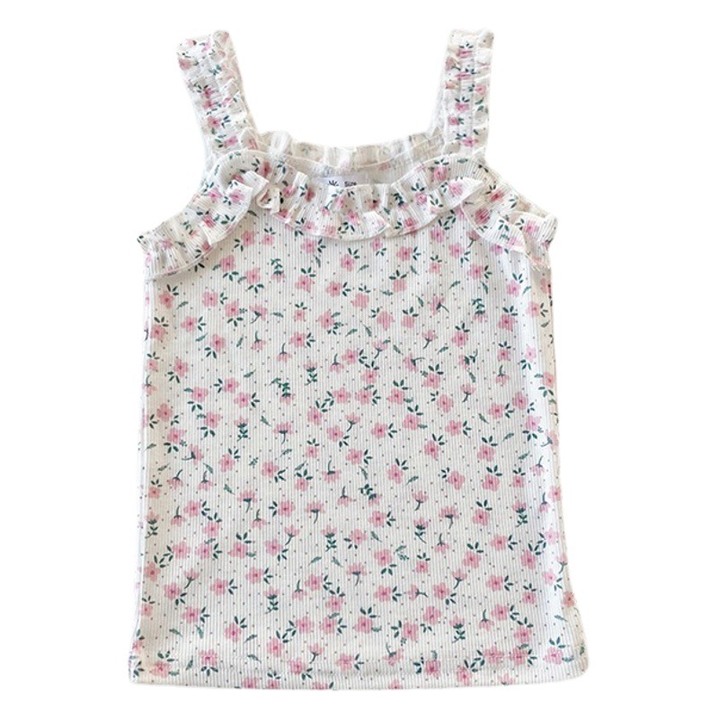 Chaleco francés para niños bebé niñas estilo coreano chaleco de oreja de madera floral todo partido pit sweet top honda