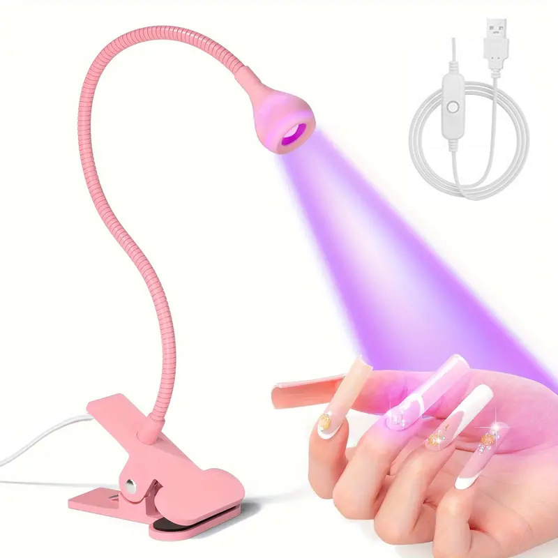 Lámpara de uñas de cuello de cisne, lámpara de clip USB de luz violeta de curado UV, lámpara de una palabra, de secado rápido, sin manos negras, lámpara de parrilla de uñas LED