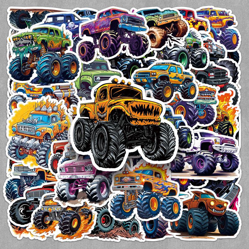 50 Monster Truck Creative Cool Trendy Personalized Cross-Border Stickers Guitar Headphones Computer Decorative Stickers Wholesale
