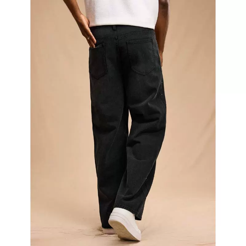 Мужские свободные джинсы с кристаллами, тёмно‑серый washed, relaxed fit