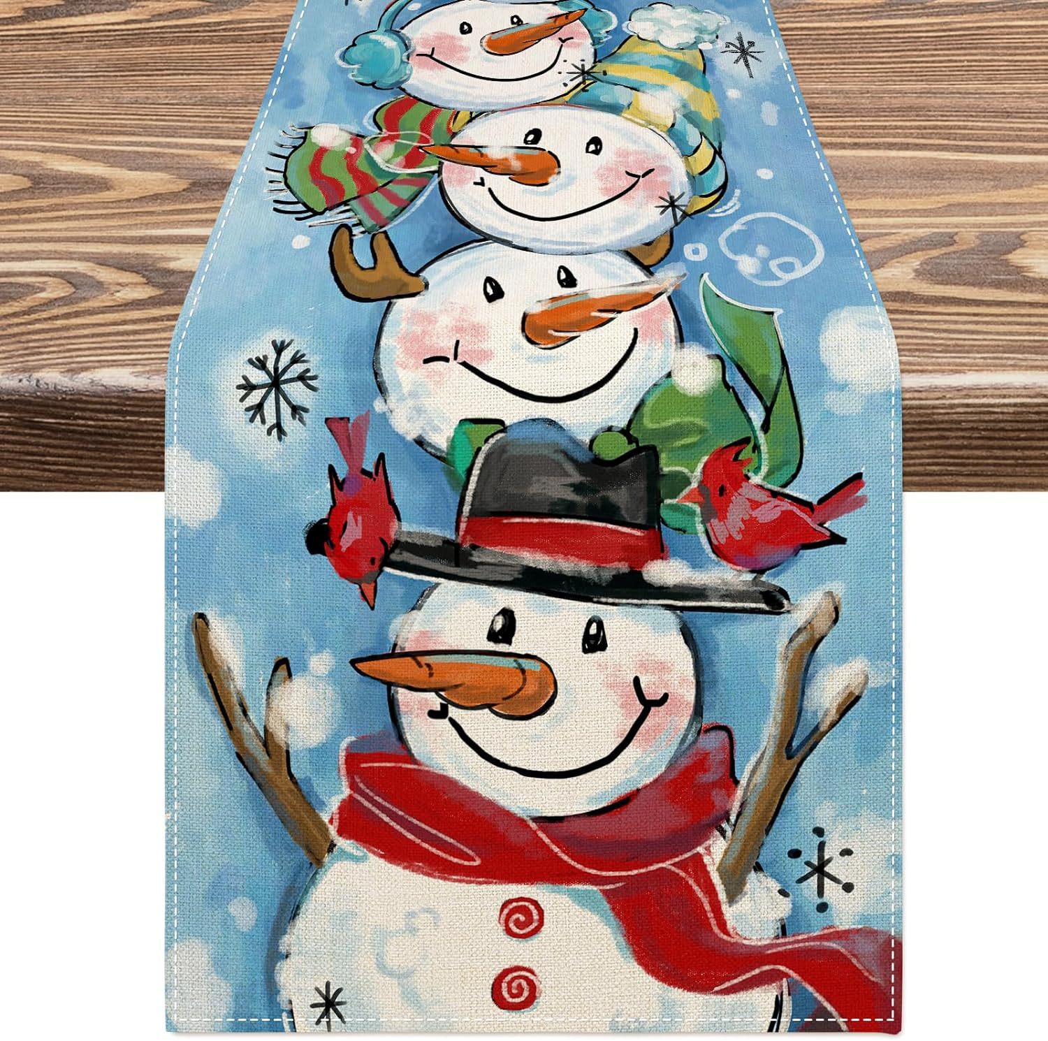 Transfronterizo 2024 Amazon nuevo invierno Navidad muñeco de nieve flocos de nieve lino tabla bandera de mesa mesa mesa de comedor bandera de té image 9