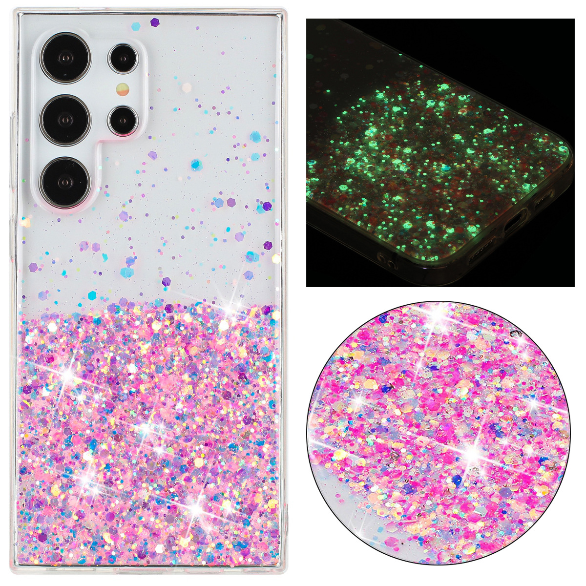 The New Luminous Glitter Sequins Are Suitable for Samsung S25 Ultra Mobile Phone Case A17 All-Inclusive Tpu Protective Case