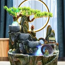 高山循环流水摆件客厅造鱼缸假山水车喷泉盆景装饰生财风水轮转球
