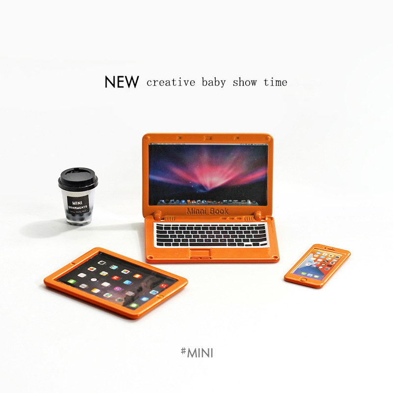 Accesorios de casa de muñecas miniatura portátil plegable simulación mini computadora tableta teléfono modelo de tres piezas N122