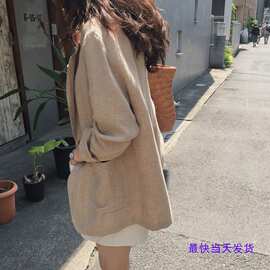 早春新款韩国网红棉麻西装外套女韩版宽松亚麻小西服英伦风