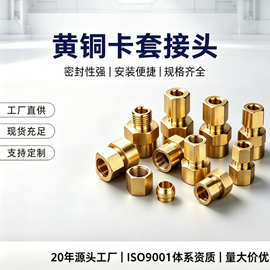 跨境亚马逊铜内丝卡套接头NPT螺纹直通接头铜油管卡套接头