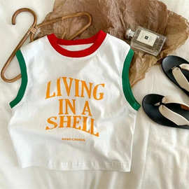 纯棉2025夏季新款儿童夏款韩版休闲背心背心百搭时尚无袖男女T恤