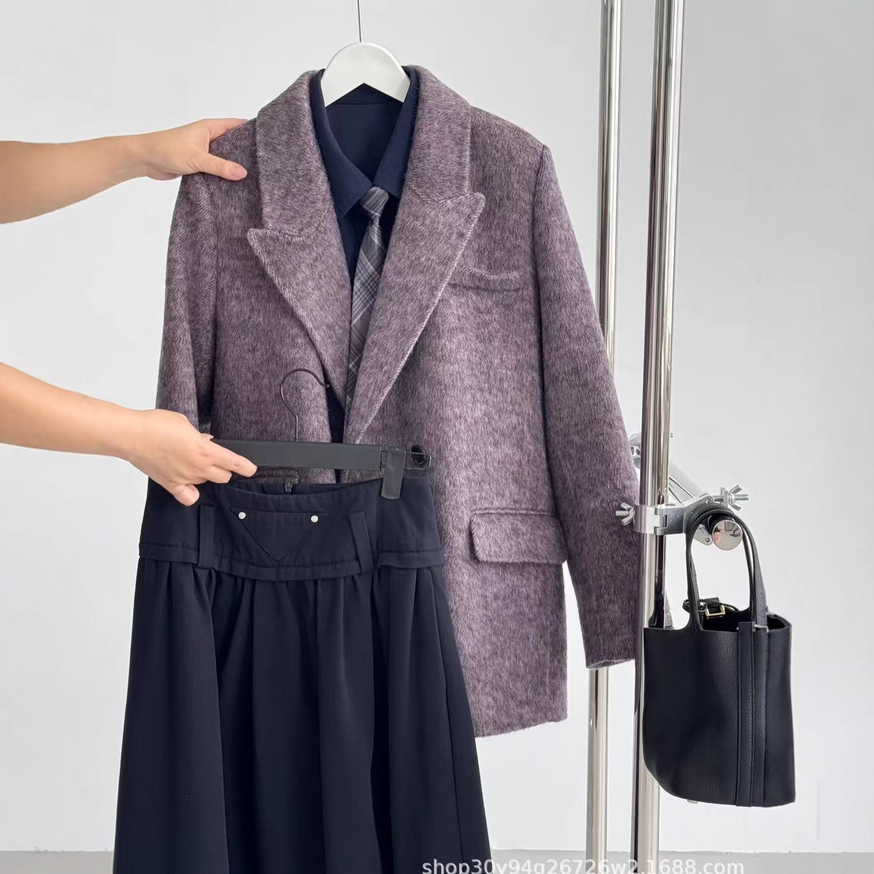 Gentle Purple Woolen Outwear Women's New Woolen Suit Jacket High-End Small Short Style Hl27-3