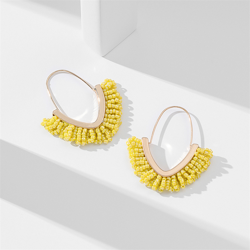Alloy Material 1 Pair Ethnic Style Colorful Beaded Arylic Alloy Hoop Earrings