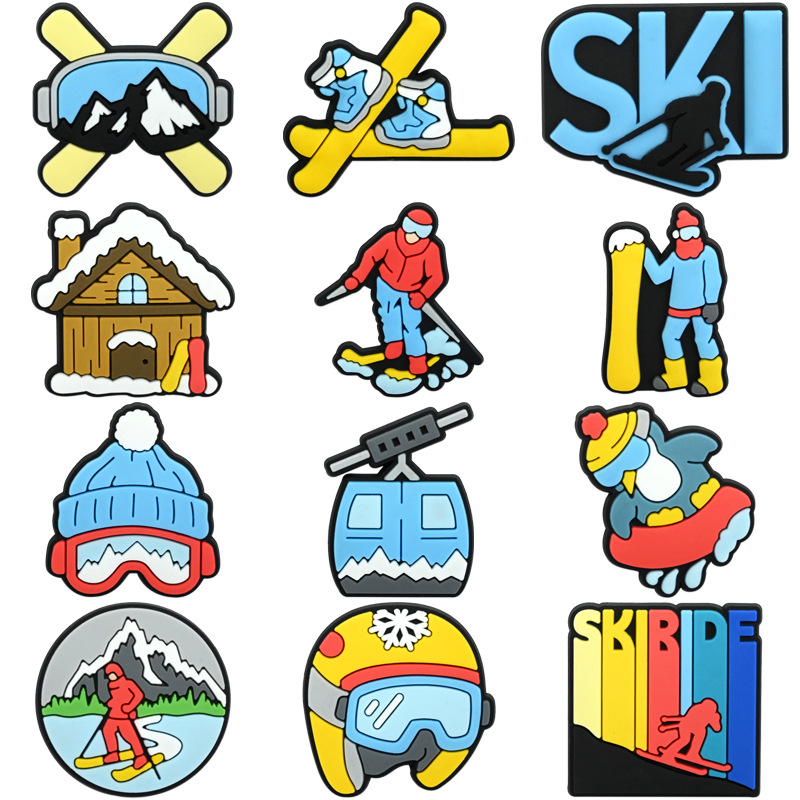Winter Ski Series Clogs Flower Pvc Soft Rubber Removable Clogs DIY Accessories Cross-Border Wholesale Shoe Buckles