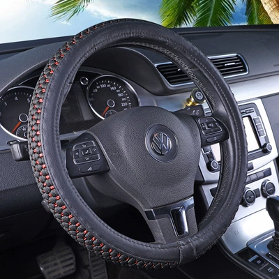 Car Steering Wheel Cover Steering wheel cover - black-and-red-knittedleather-double-style-general