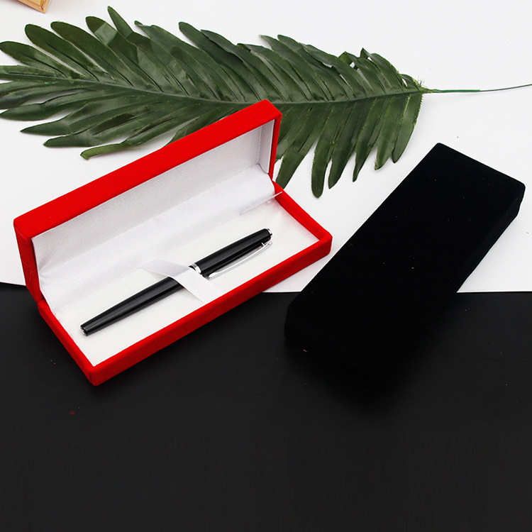 批发塑料钢笔盒塑胶笔盒翻盖短戎盒高档植绒布金属笔礼品包装盒