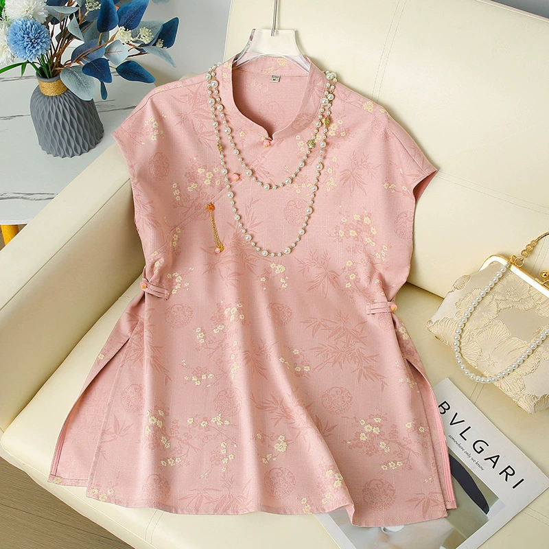 Новый топ с короткими рукавами на пуговицах в китайском стиле для молодых мам, элегантная рубашка с короткими рукавами в национальном стиле, футболка для женщин, оптовая продажа.