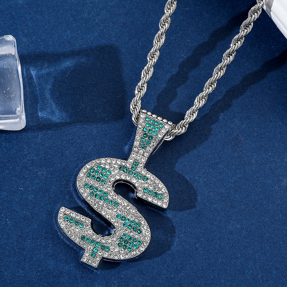 Hot selling US dollar necklace hip hop personality trend necklace, diamond studded US dollar rotating pendant necklace_voghion.com