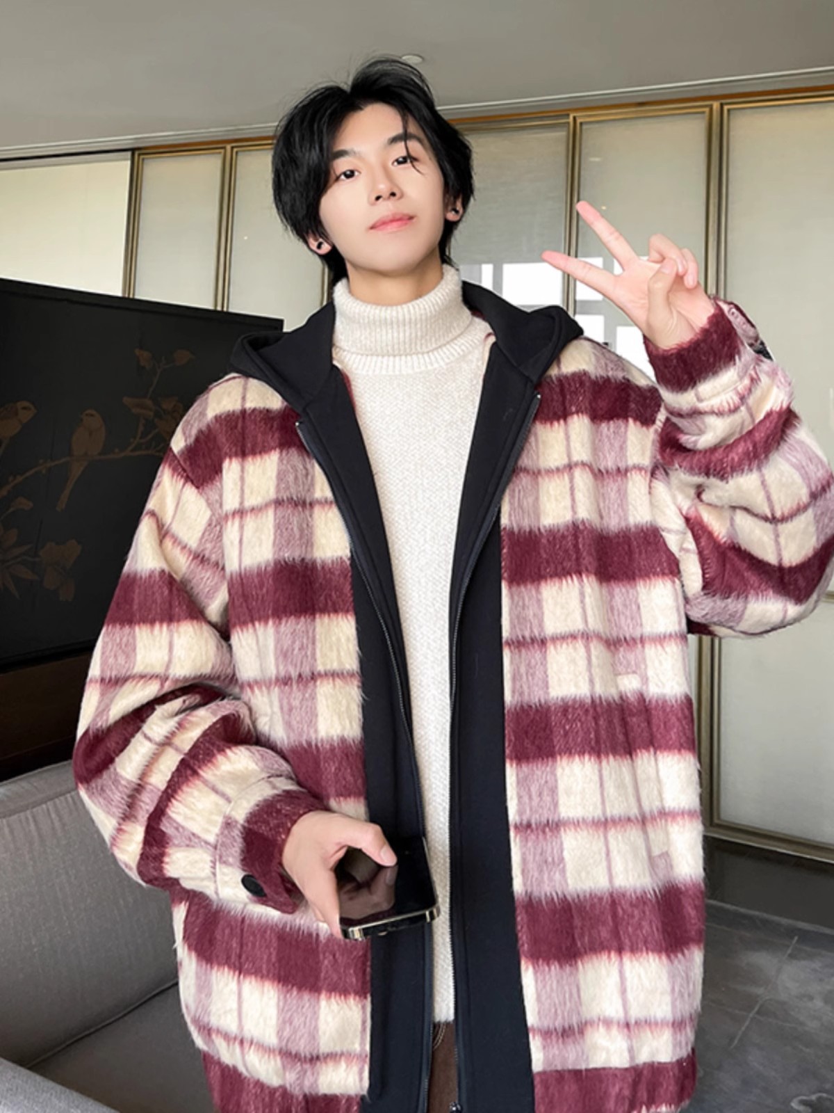 Chaqueta de hombre estilo de primavera 2025 nueva moda top a cuadros ropa de primavera para niños grandes abrigo de hombre guapo