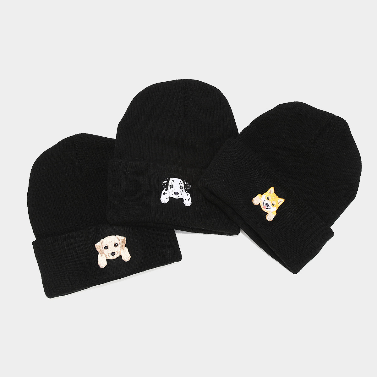 Ins lindo cachorro cabeza de pegatina sombrero de punto otoño invierno estilo callejero de la moda de la pelo sombrero pareja sombrero negro image 4
