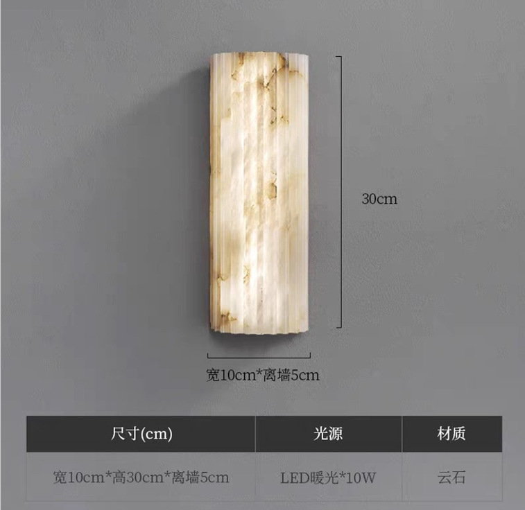 Aplique de Pared de Mármol Natural de Piedra Natural y Hierro, Iluminación Superior e Inferior, LED, para Dormitorio y Cabecera de Cama image 11