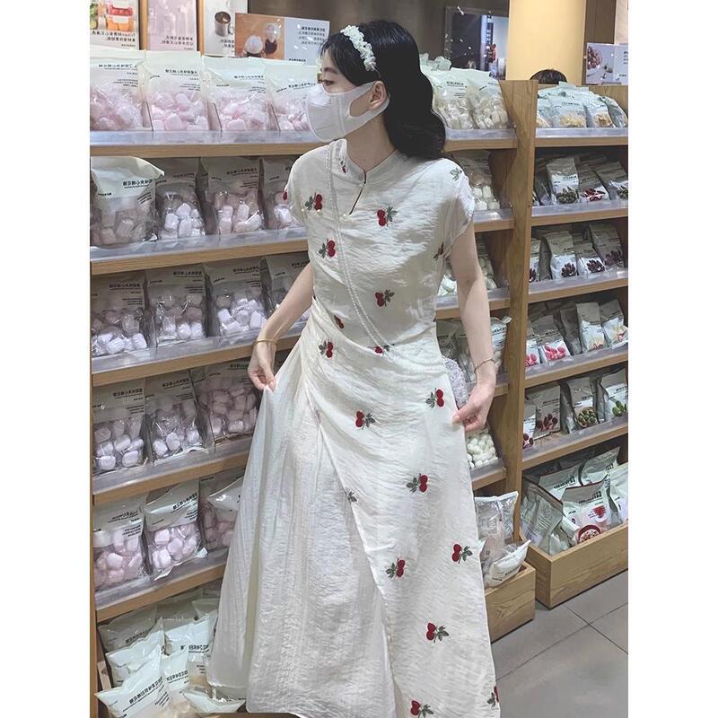 New Chinese Embroidered dress Women's Summer Fly Sleeves Gentle Style Elegant Sweet and Beautiful Milk fufu First Love Long Dress