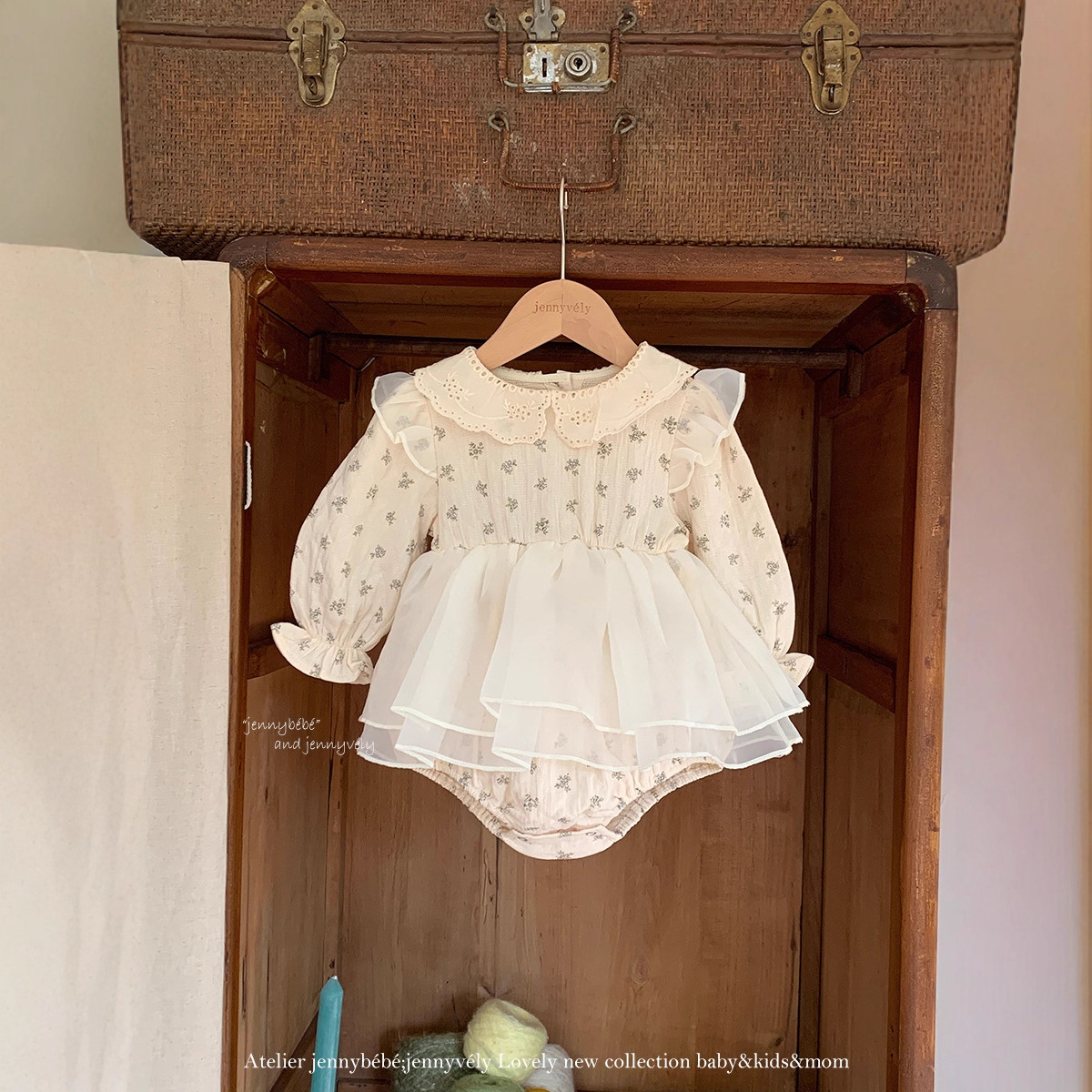 Jennybebe Baby Girl Korean Style Fresh Small Floral Crawler Skirt Infant and Toddler Style Gauze Skirt Harem Princess Skirt