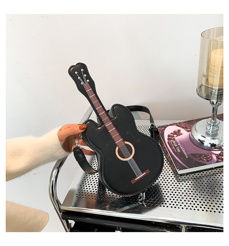 396g Weight Polyester Lining Material Zipper Closure Type Single Shoulder Strap Strap Type Shoulder Bag Bags Type Street, Shopping Occasion Pu Leather Material Guitar Pattern All Seasons Season Women's Gender Streetwear Style Oval Shape Small Size Women's Small Pu Leather Guitar Streetwear Oval Zipper Shoulder Bag 7