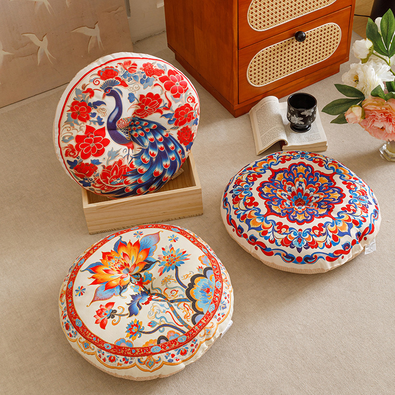 Ethnic Style Cushion Round Pouf Futon Cushion Home Tatami Mat Cushion Pillow Soft Thick Cushion