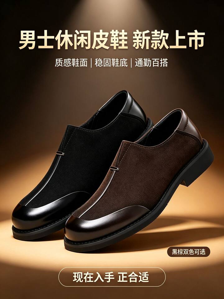 Giày da nam mũi vuông da thật kiểu lười xỏ chân, dễ phối đồ — Màu nâu tây., Thời trang đen chi tiết 16