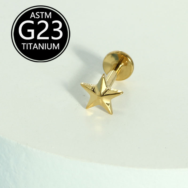 G23 Titanium Star Lip Ring Labret Stud 6-10mm Internal Thread Lip Nail Ear Bone Piercing Jewelry detail image 5