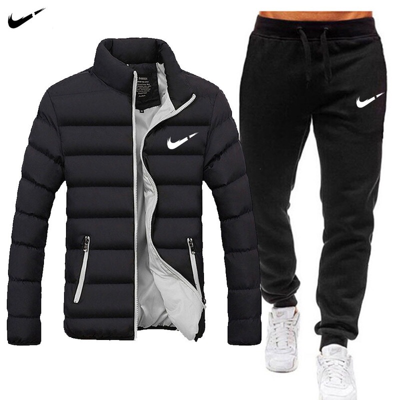 Men's Cross-Border Stand-Collar Cotton Jacket + Pants Set, Winter Thickened Warm Casual Two-Piece Cotton Coat and down Jacket Available Now