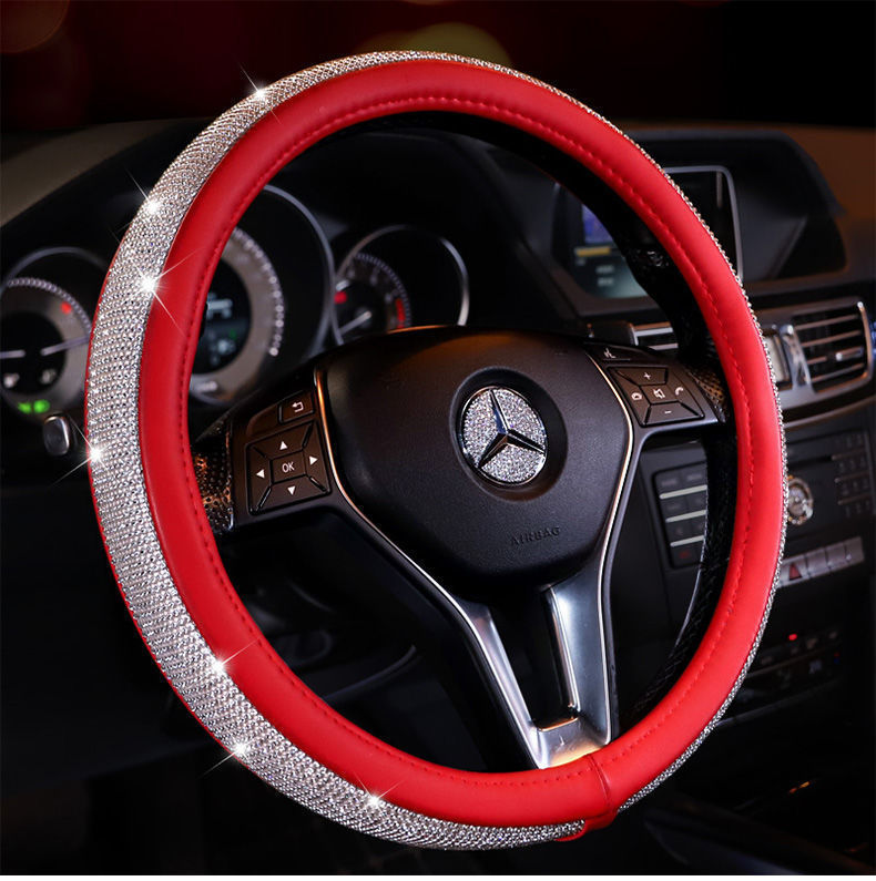 Transfronteriza nueva cubierta del volante del coche cuero moda rhinestone oro seda felpa Four Seasons universal diamante cubierta del volante