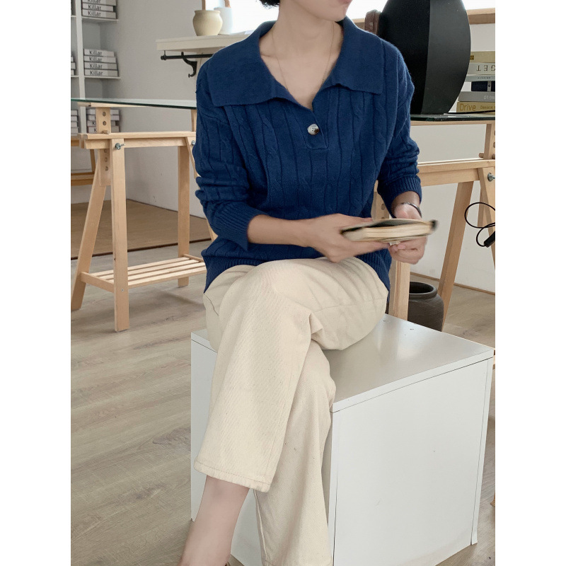 Nuevo suéter de viento perezoso con solapa coreana suelta estilo extranjero torcido chaqueta de moda camiseta de punto de mujer image 7