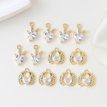 铜包金保色爱心锆石翅膀吊坠DIY手工饰品手链项链耳饰配件材料