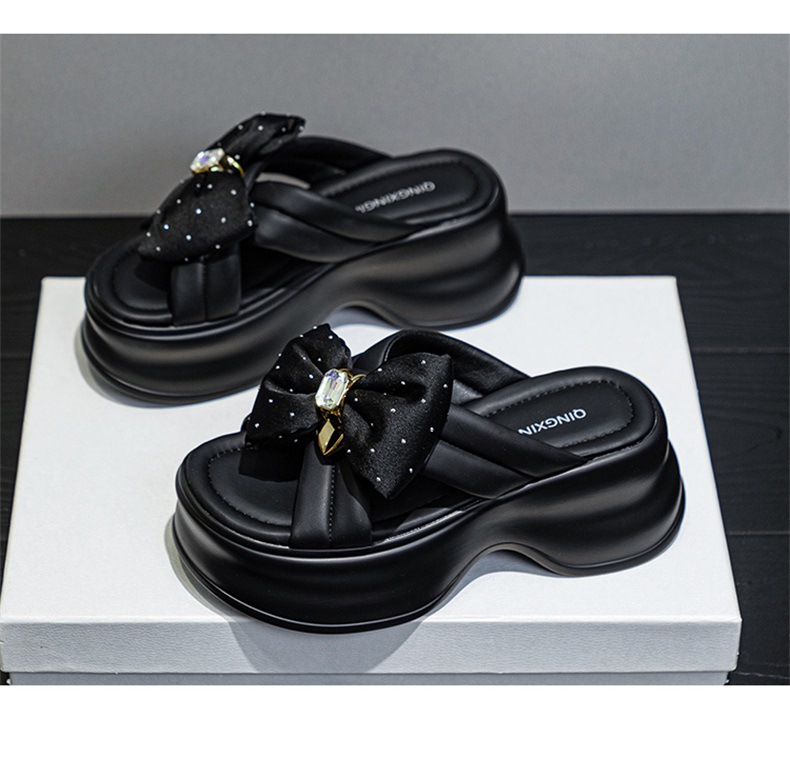 Dép sandal nữ đế dày bánh xốp kiểu Pháp đính nơ, đế cao 5 cm — M2596 màu đen, M2596 màu be chi tiết 18